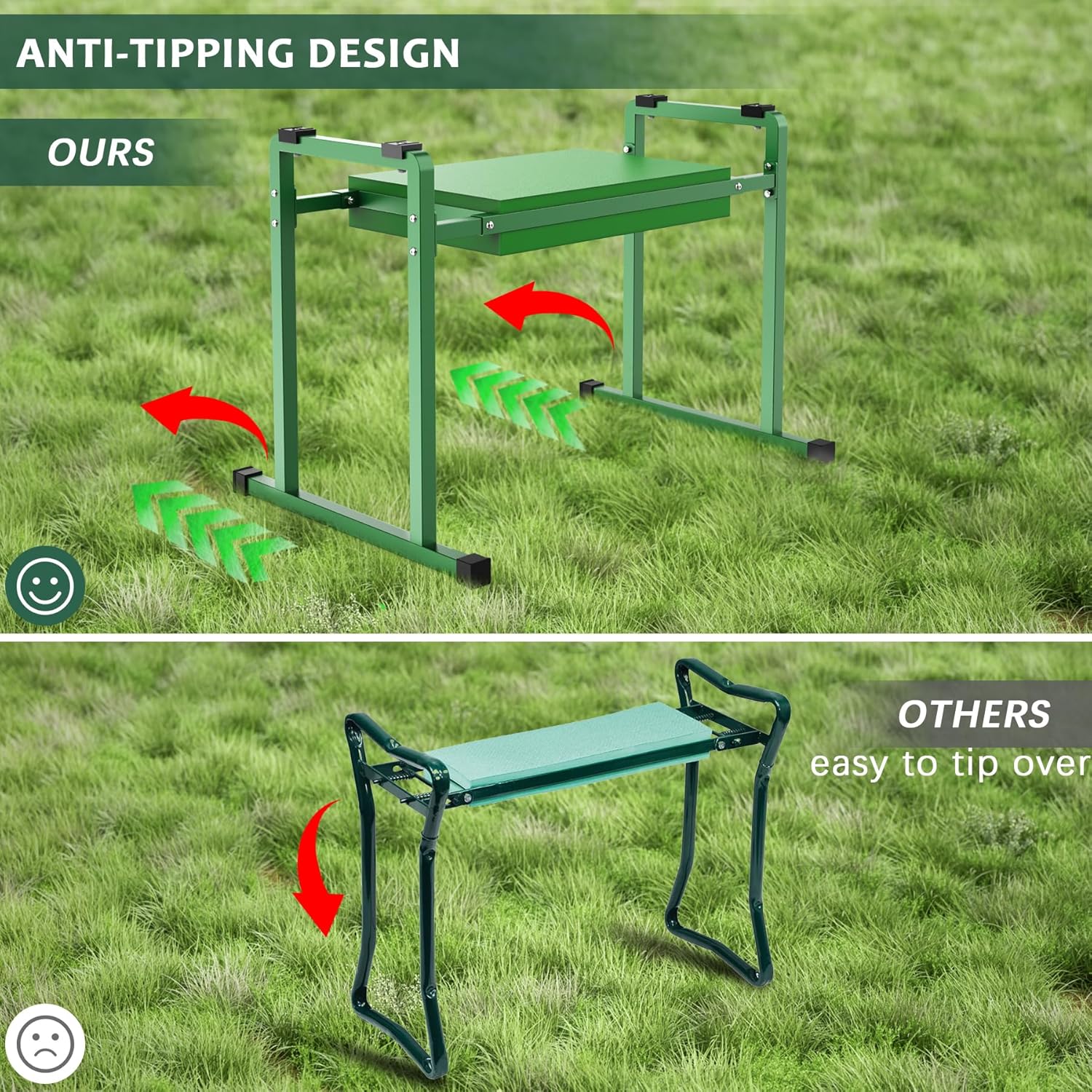 10.2" Wider Garden Kneeler and Seat, Stable and Save Anti-Tipping Garden Kneelers Seat with Handle, Heavy Duty Gardening Stool for Seniors, Gardening Weeding Bench Great for Gardeners Parents