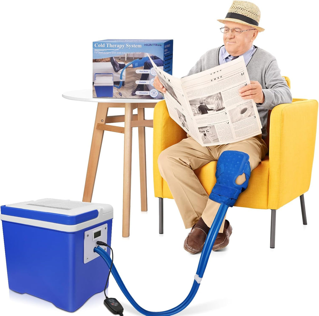 Cold Ice Machine Therapy System with Digital Timer, Knee/Joint Pad, Cooling Reservoir and Quiet Bump, for Post-Surgery and Post-Trauma Pain Relief