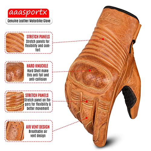 aaasportx Motorcycle Gloves Leather with Touchscreen Function - Protectors Motorcycle Gloves for Men and Women for All Weather - Full Finger Leather Gloves with Non-Slip Pads
