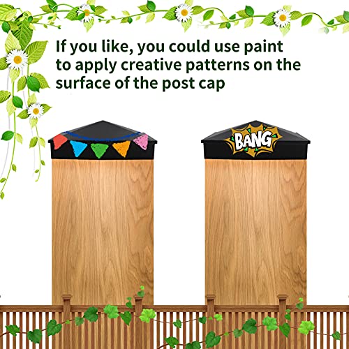 Azdele 6x6 Aluminum Pyramid Post Caps Cover for 6x6 Nominal Wood Post(Actual 5.5" x 5.5" Wood Post), with Matte Finish Powder Coated Surface, for Fences Wood Post of Decks or Corridors(Black, 4Pack)