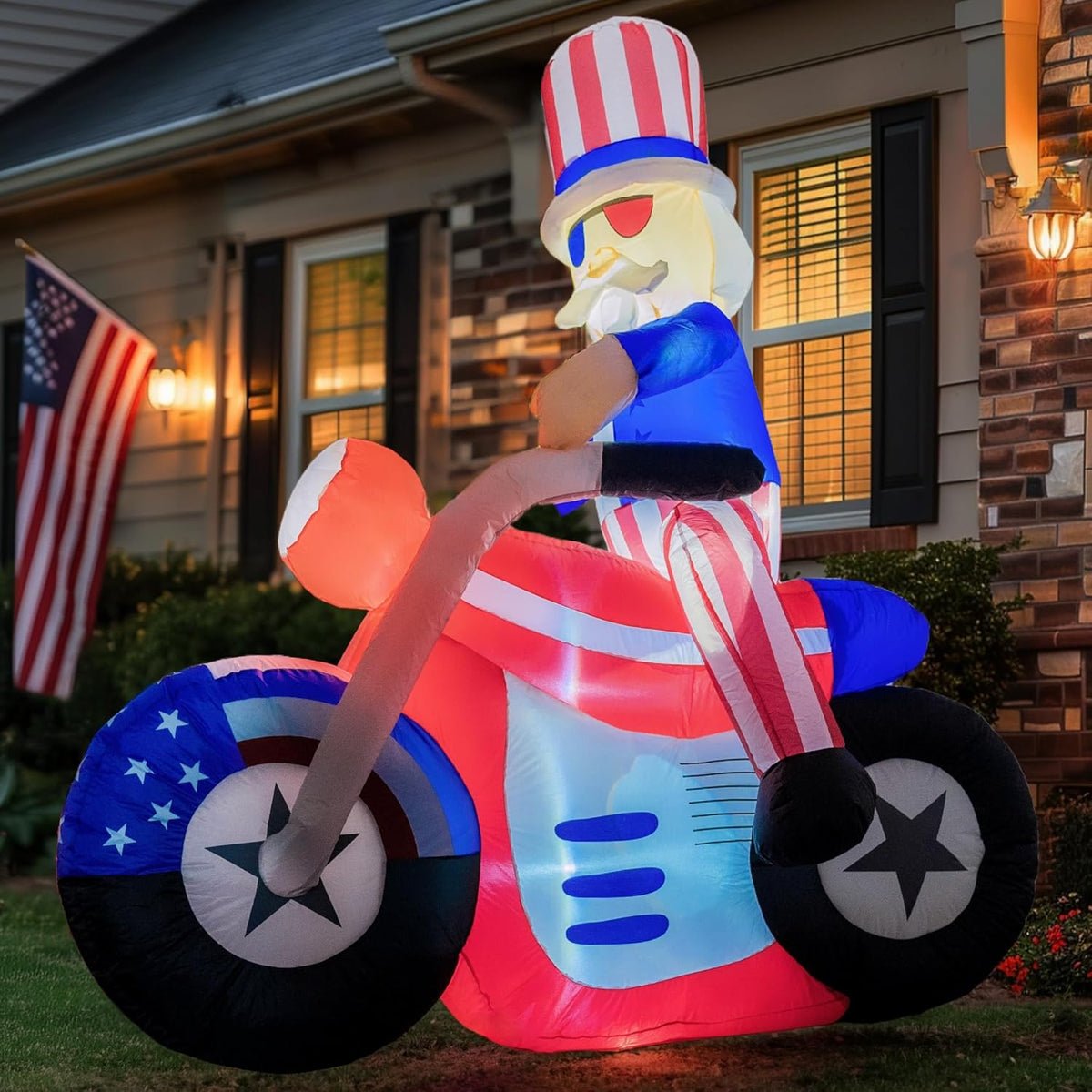 Dazzle Bright 4th of July Inflatable Decorations, 6FT Uncle Sam on Motorcycle Pre-Lit LED Independence Day Decor, Blow Up Patriotic Memorial Day Decorations for Indoor Outdoor Lawn Yard Garden