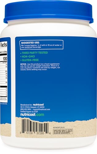 Nutricost Organic Whey Protein Concentrate, Unflavored, (1LB) - Gluten-Free, Non-GMO
