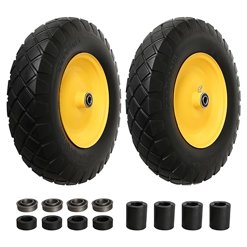 4.80/4.00-8" Tire and Wheel Assembly Set for Wheelbarrows, 5/8" or 3/4" Bore Wheelbarrow Tires for Utility Cart, Wheel Barrel, Wagon, Trailer, Dolly, 16" Solid Rubber Tires Without Flat Spots, 1 Pack