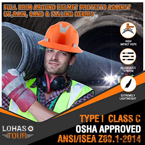 Full Brim Hard Hat Safety Helmet Vented ANSI Z89.1 Approved OSHA Hard Hats Construction Men Women Adult