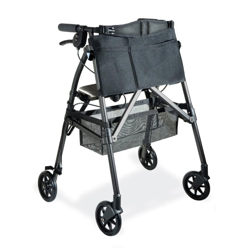 Stander Wonder Rollator Plus Short, Lightweight Junior Folding Walker for Seniors and Adults, Travel EZ Fold-N-Go Rollator, Petite Walker with Wheels and Seat, Cobalt Blue