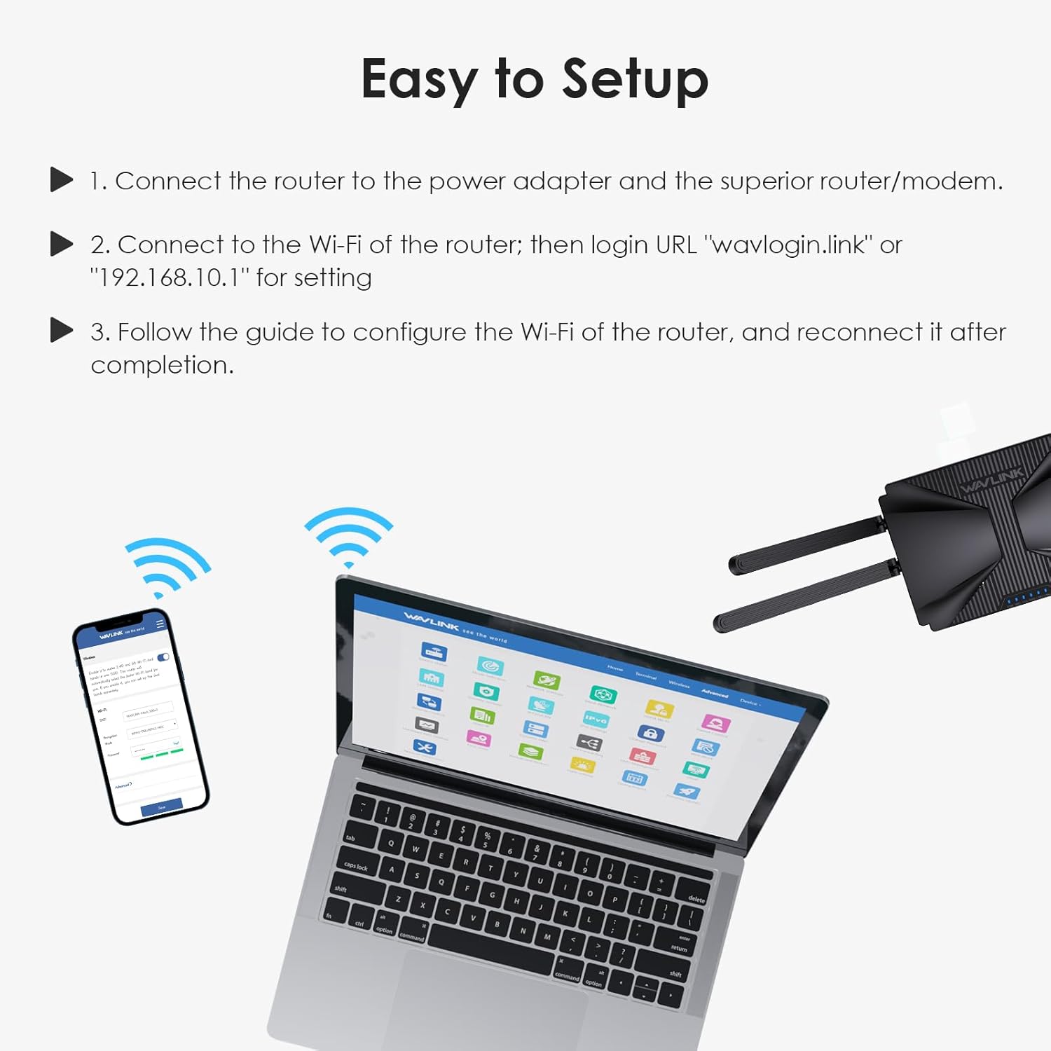 WiFi 6 Router AX3000 Wireless Internet High Speed Smart Router with 5dBi High-gain Antennas, Dual Band Gigabit Computer Router Mesh Support for Homes up to 3000 Sq. ft, VPN, Parental Control