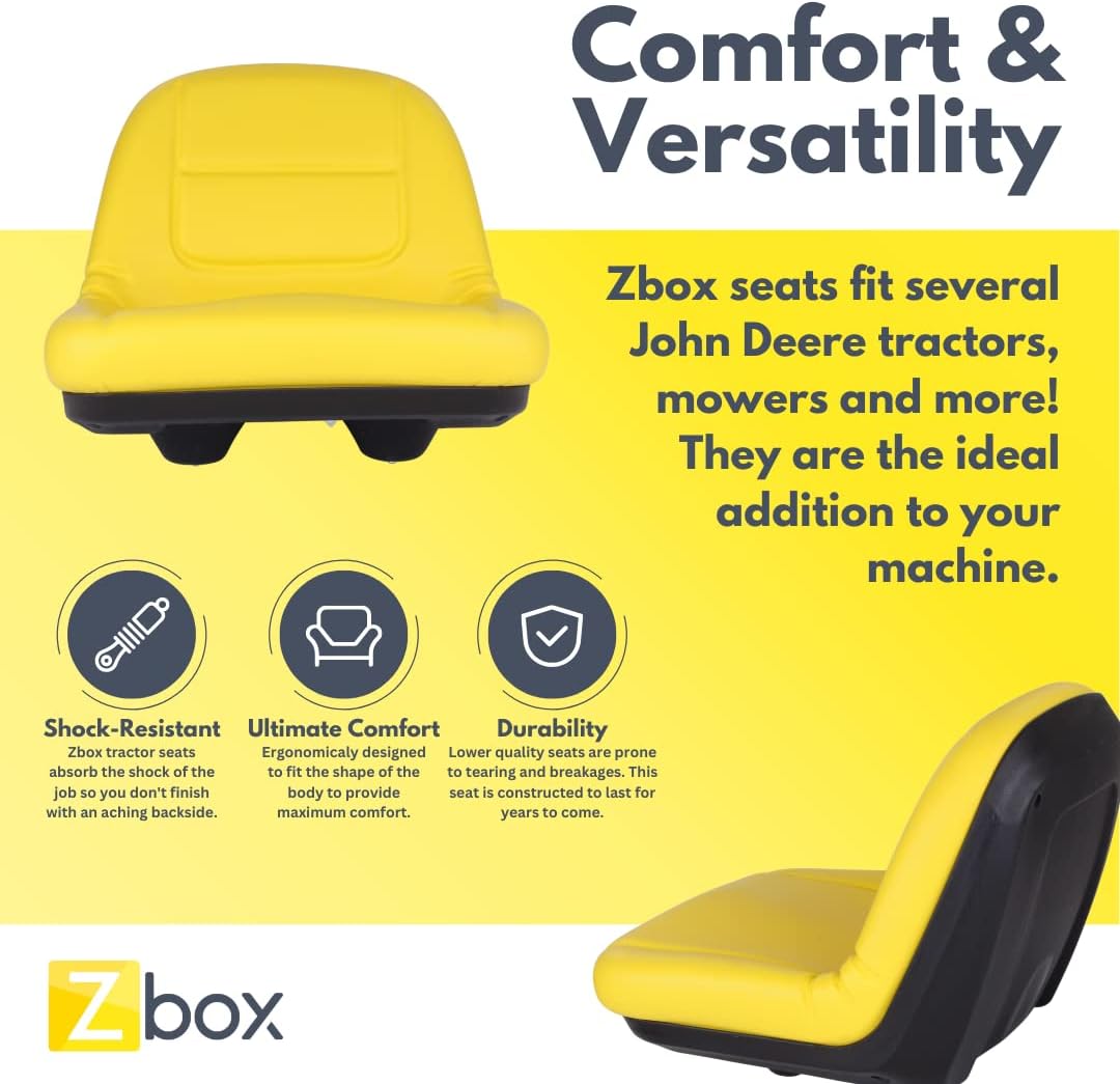Zbox Mower Seat # GY20496 - Fits John Deere E130, G110, L100, L105, L107, L110 - Should Fit AUC11476, GY21210, GY20664 - Compatible With Some John Deere Tractor & Riding Mower Seat(Black & Yellow)