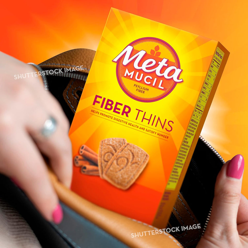 Metamucil Fiber Thins, Daily Psyllium Husk Fiber Supplement, Supports Digestive Health and Satisfies Hunger, Cinnamon Spice Flavor, 4 Packs x 12 Servings (48 Total Servings)