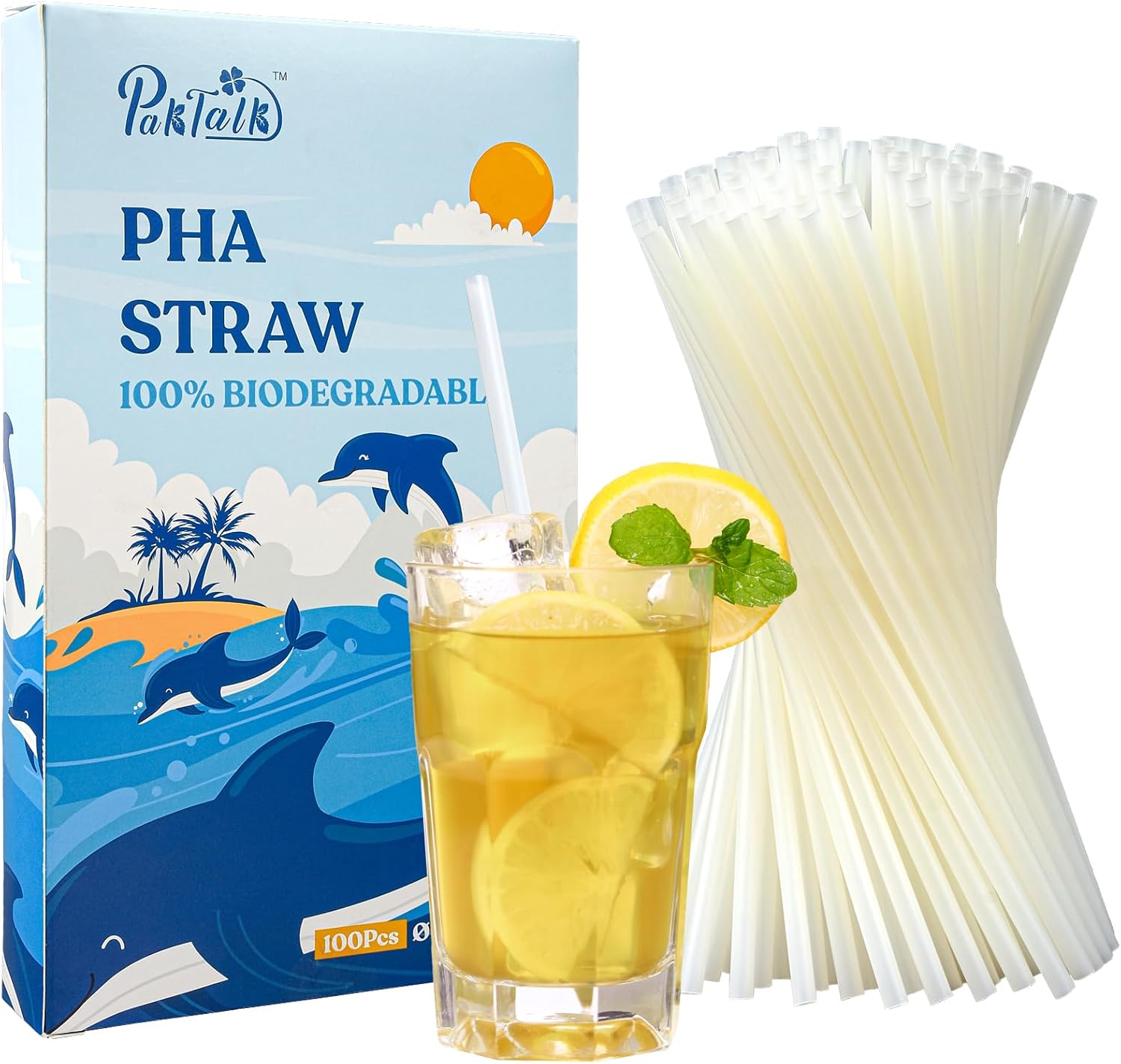 Plant-Based Compostable Straws, 100% Plastic-Free, Eco Friendly, Marine Biodegradable Straws, 100 Count 0.24''*7.75'' Disposable Drinking Straws for Hot and Cold Drinks
