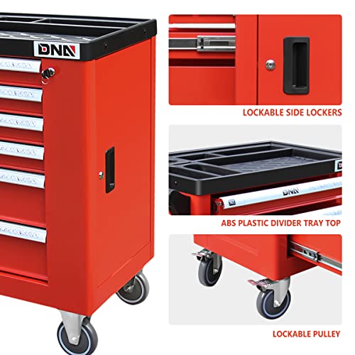 New Package DNA MOTORING 36" H X 30.5" W X 18"D Heavy Duty Lockable Slide Tool 6-Drawers Chest Rolling Tool Cart Cabinet with Keys (TOOLS-10002), Red