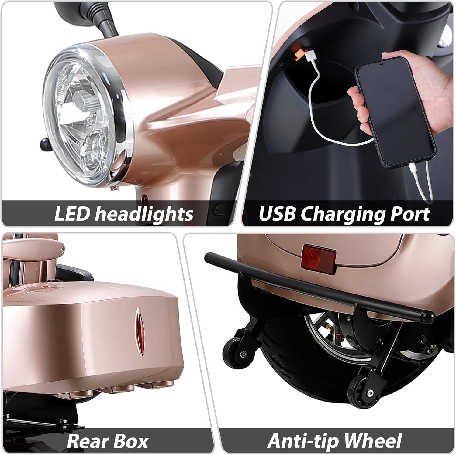 800W Heavy Duty 4 Wheel Mobility Scooters for Seniors & Adults 500lbs Capacity, Powered Mobility Scooters with 3-Speed Control & USB Charger Port, Under Seat Storage, Rose