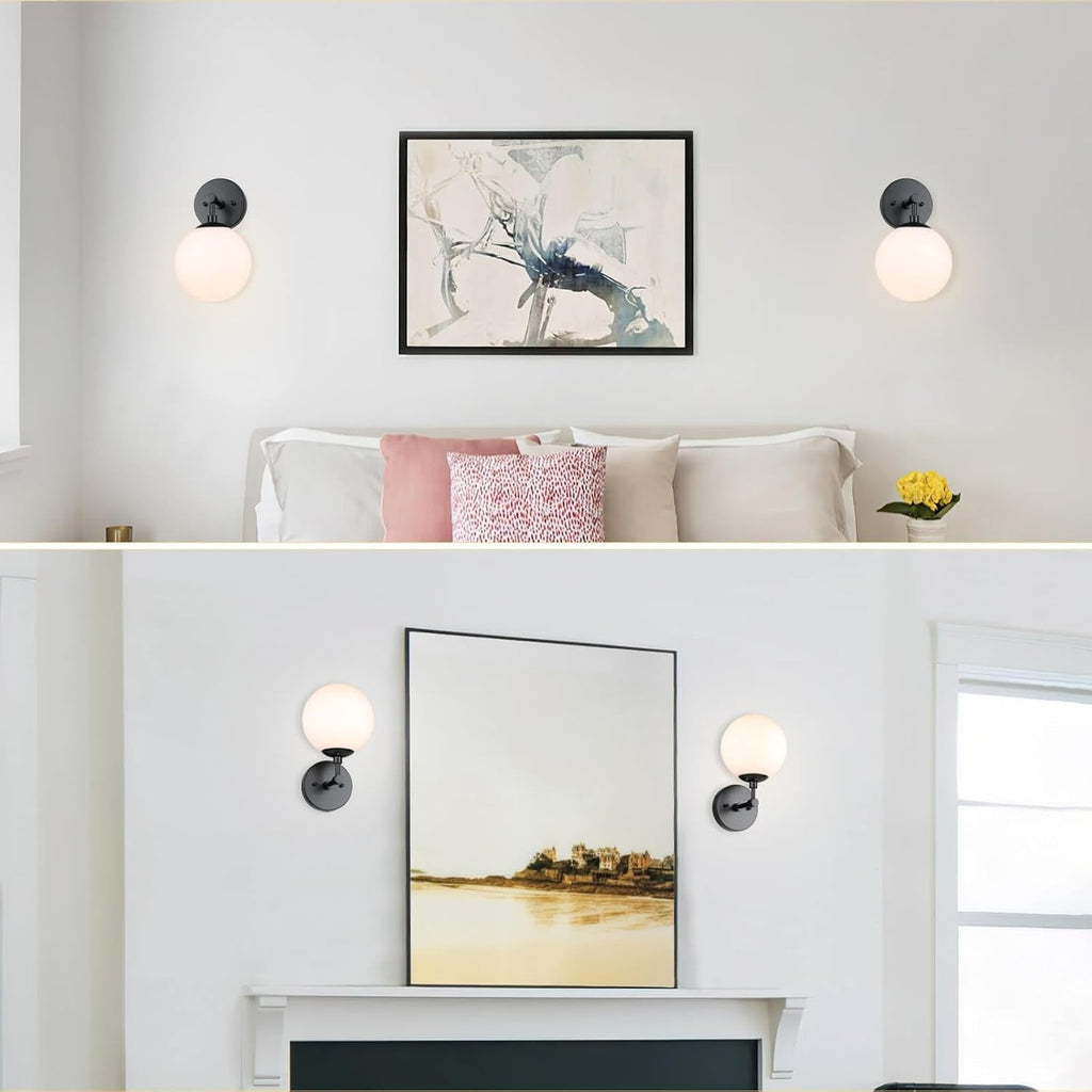 Lighting Wall Light 1 Light Vintage Wall Sconce with Globe Glass, Bathroom Vanity Light in Matte Black for Bathroom & Bedroom XB-W1211-MBK