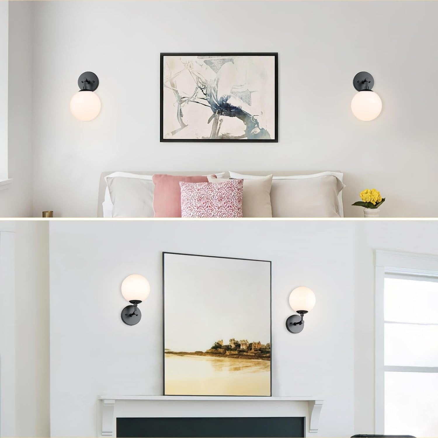 Lighting Wall Light 1 Light Vintage Wall Sconce with Globe Glass, Bathroom Vanity Light in Matte Black for Bathroom & Bedroom XB-W1211-MBK