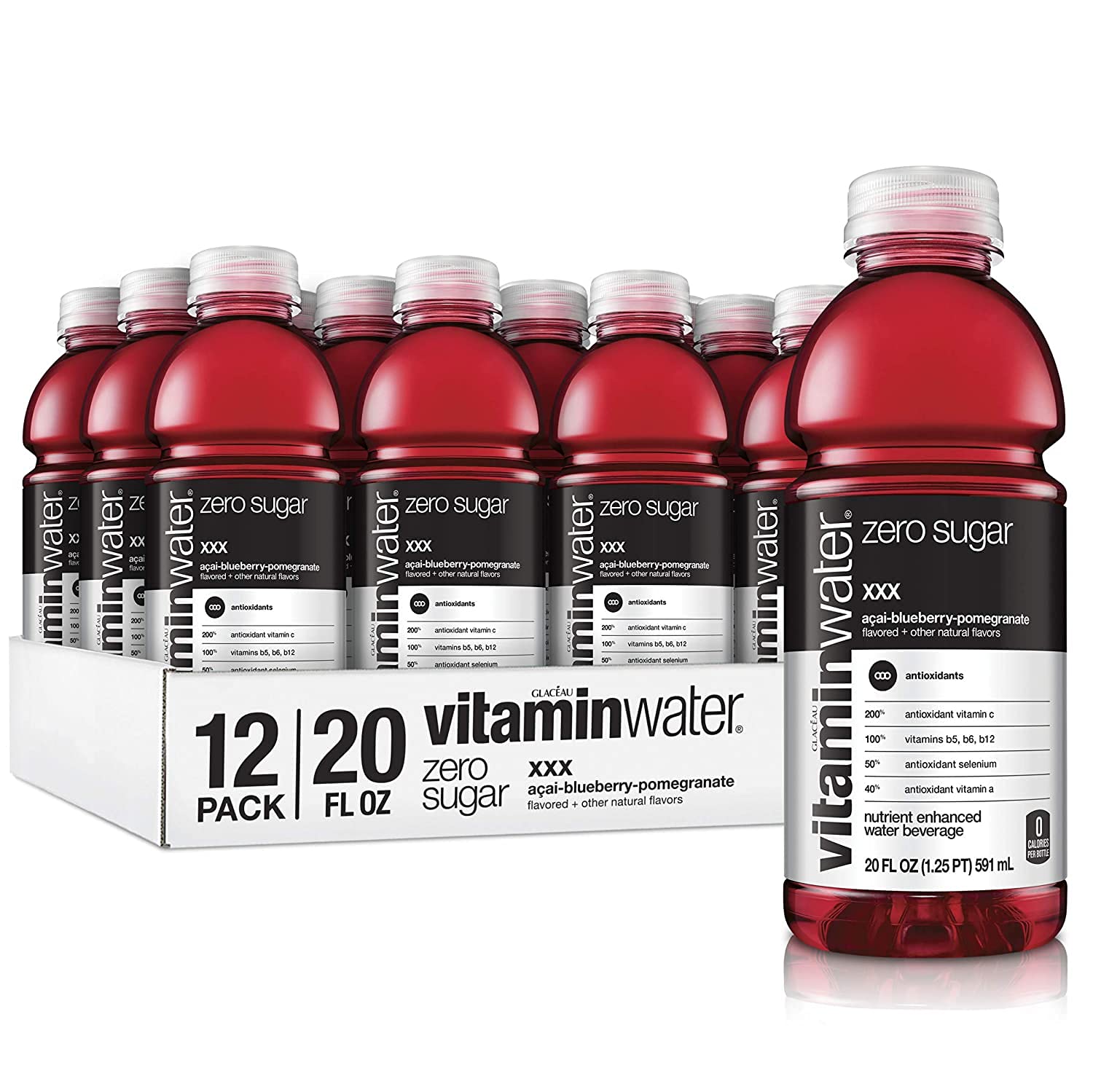Vitamin Water ZERO Sugar - XXX Acai-Blueberry-Pomegranate | 20 Fl Oz Bottles, Nutrient Enhanced Flavored Water w/ Vitamins, Antioxidants, Electrolytes | Pack of 12