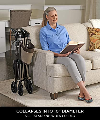 Elite Travel Rollator Short, Junior Foldable and Lightweight 4-Wheel Rolling Walker with Seat for Adults, Seniors, and Elderly, Petite Portable Rollator with Locking Brakes and Pouch