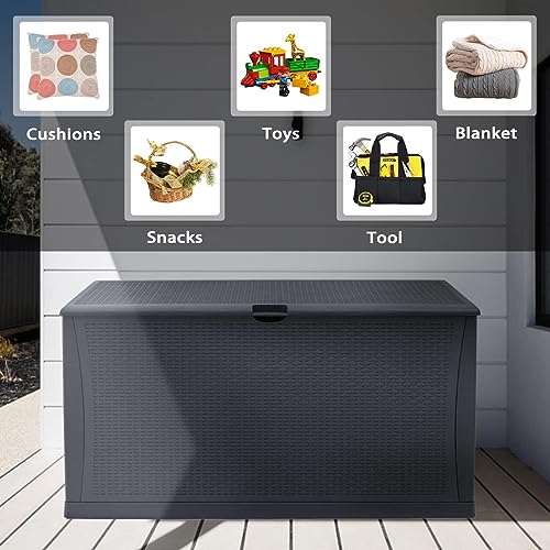 75 Gallon Outdoor Storage Deck Box Patio Sun-proof Woodgrain Patio Storage Box for Patio, Garden, Balcony,Grey