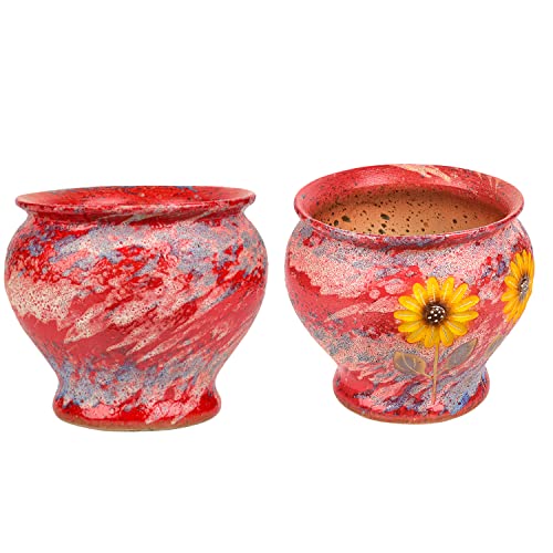 Sungmor Ceramic Planter Pot with Drainage Hole, Indoor Outdoor Large Succulent Flower pot, 9 Inch Hand Painted Clay Plant Pot, Decorative Ceramic Planter Container