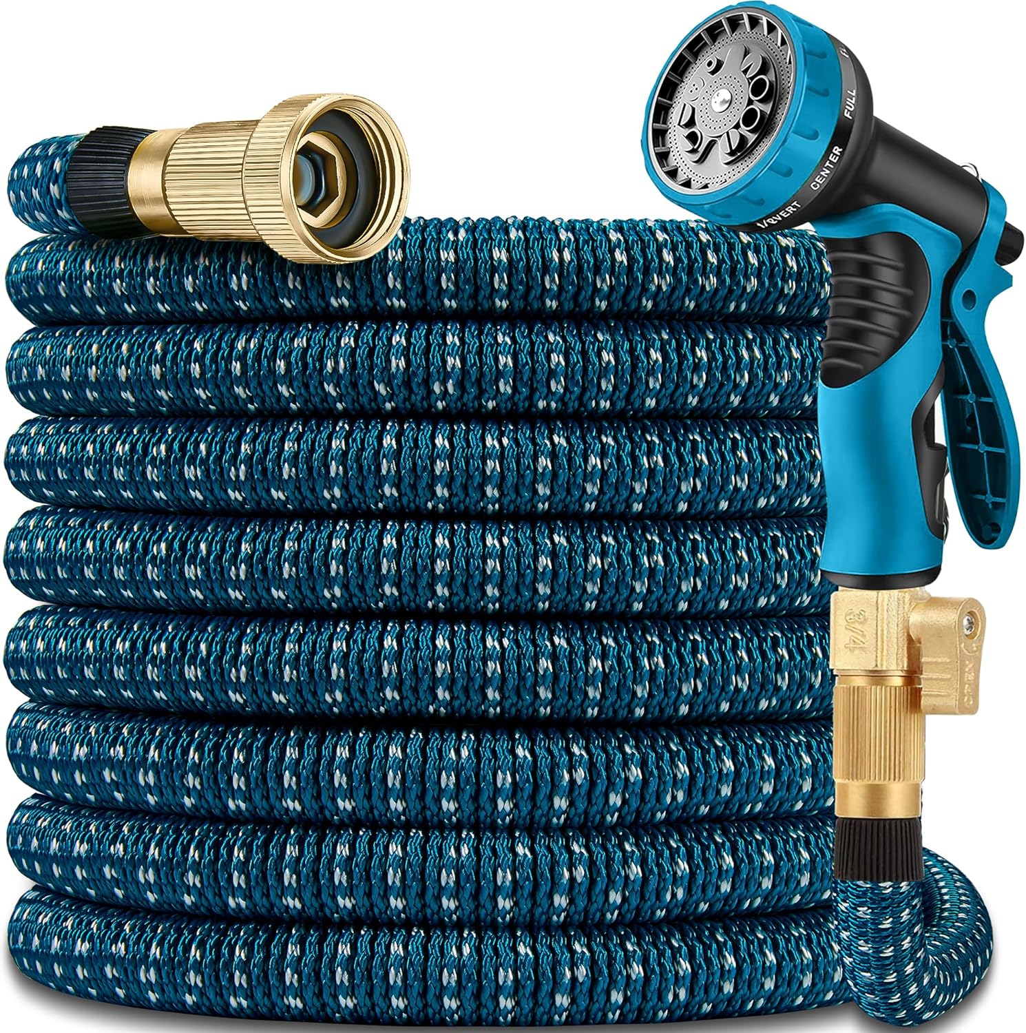 150 ft Expandable Garden Hose - All New 2024 Retractable Water Hoses with 3/4" Solid Brass Fittings, Extra Strength Fabric - Flexible Expanding Hose with 10 Pattern Spray Nozzle