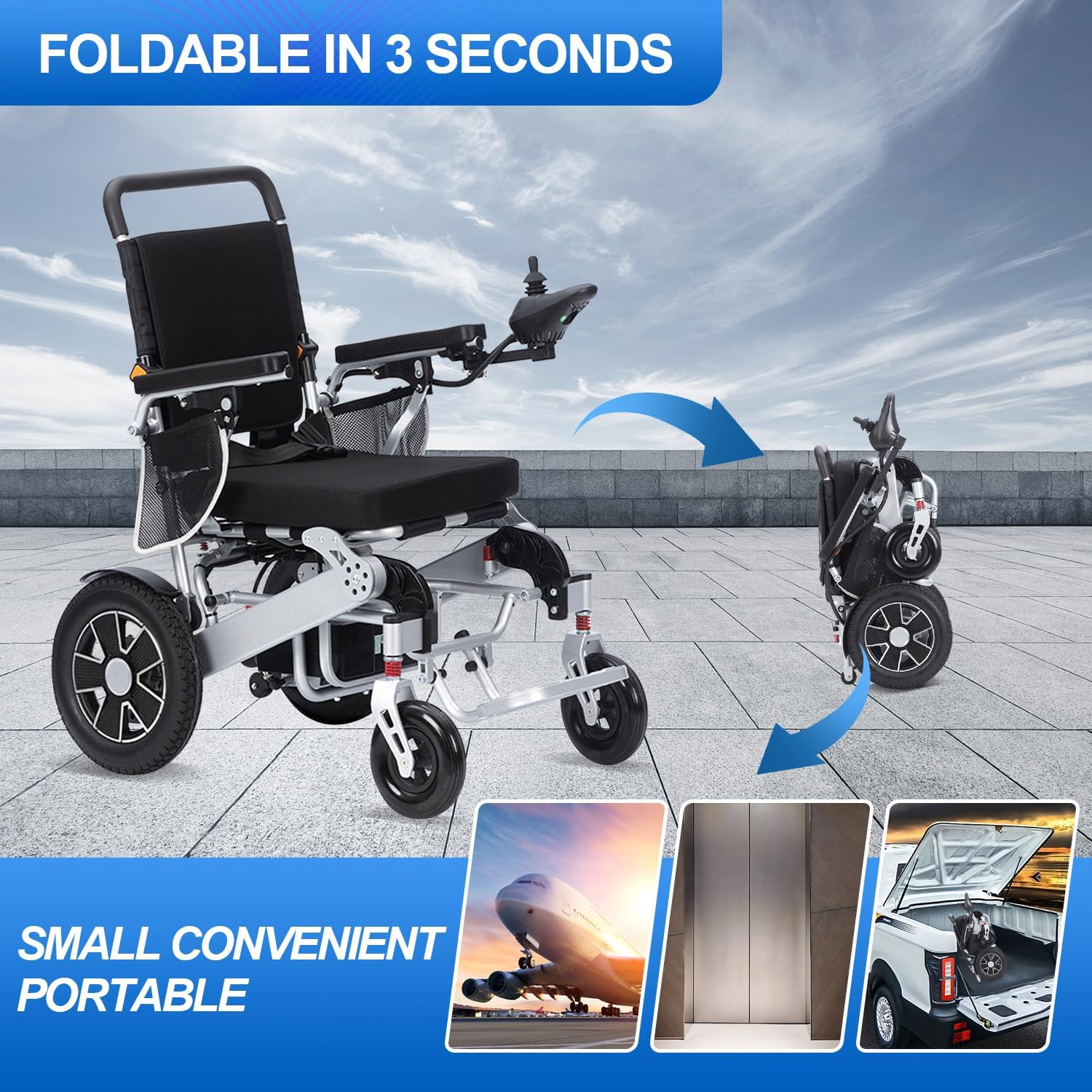 Electric Wheelchairs for Adults Intelligent Lightweight Foldable Electric Wheelchairs Power Wheelchairs for Seniors Compact Portable Airline Approved All Terrain Motorized Wheelchair