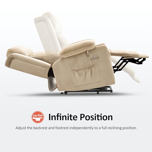 MCombo Large Dual Motor Power Lift Recliner Chair with Massage and Heat for Elderly People, Adjustable Headrest, Infinite Position, USB Ports, Fabric 7662 (Grey, Large)