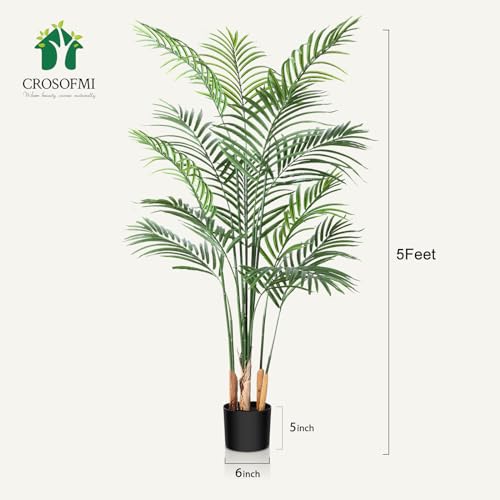 CROSOFMI Artificial Areca Palm Plant 6 Ft Fake Palm Tree with 13 Leaves Faux Yellow Palm in Pot for Indoor Outdoor House Home Office Modern Decoration Perfect Housewarming Gift，2Pcs
