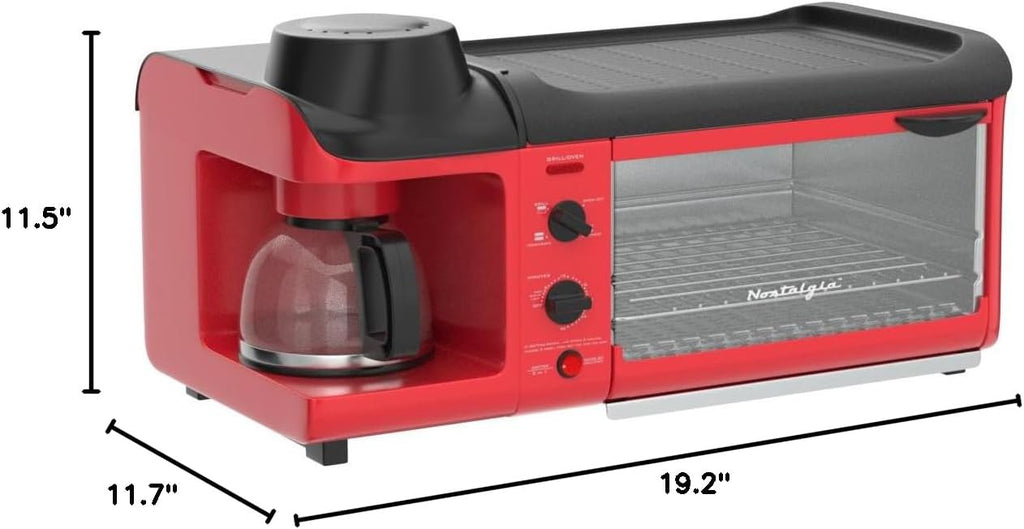 Nostalgia BSET300RETRORED 3-in-1 Family Size Breakfast Station, Red