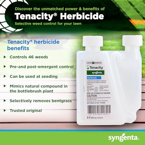 Syngenta Tenacity Herbicide - Pre-Emergent and Post-Emergent Weed Control, 8-oz. Liquid Weed Killer for Lawns and Turf Grasses, Active Ingredient Mesotrione Herbicide