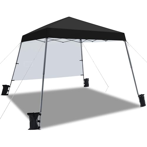 Topeakmart 10 x 10ft Pop-Up Canopy Tent, Portable Instant Shelter Tent with Sun Shade Wall, Outdoor Canopy with Bonus Backpack Bag for Family Trip, BBQ, Camping, 4 Sandbags, Easy Assemby Black