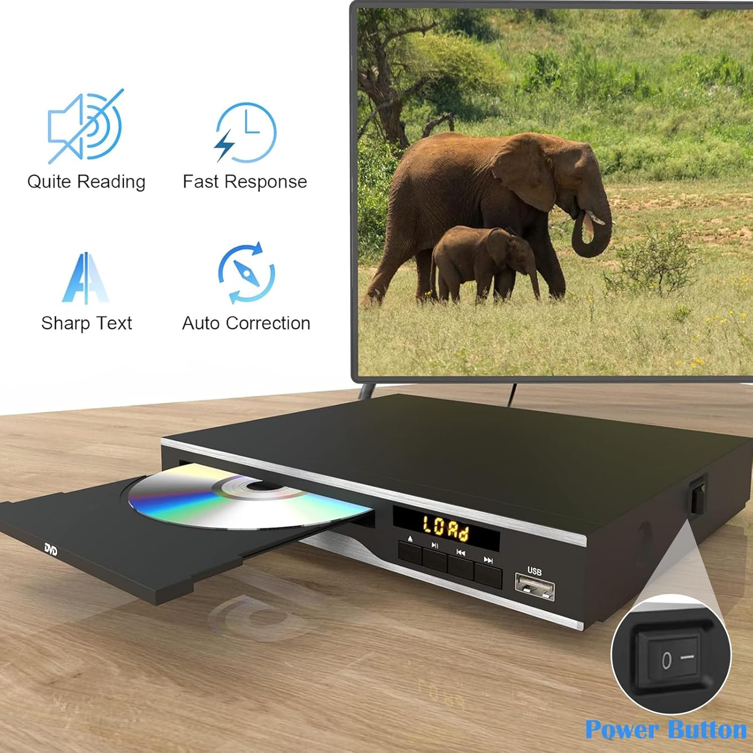 DVD Player, Region Free DVD Players for CD/DVD's, Compact DVD Player Supports NTSC/PAL System with RCA Stable Outputs/USB 128G Input, Contains Remote Control and RCA Cable(without HDMI Cable)