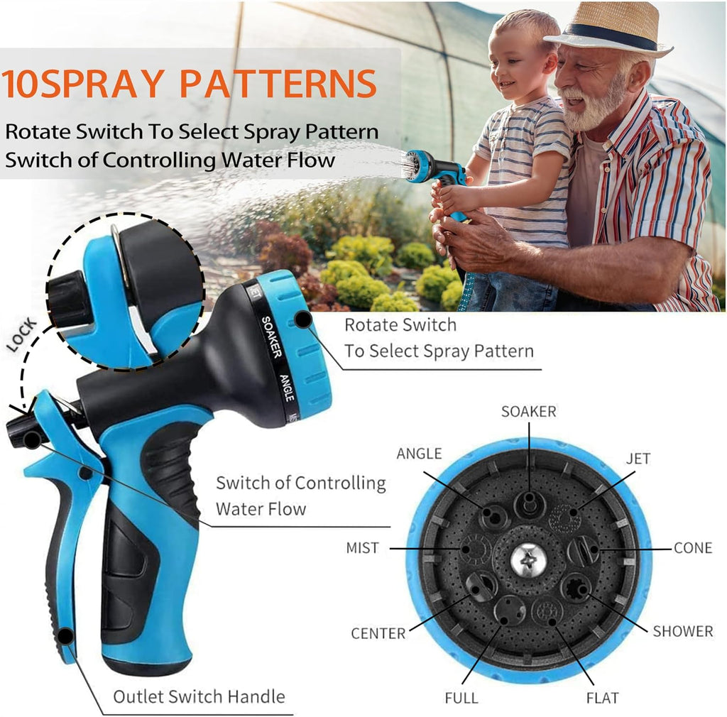 150 ft Expandable Garden Hose - All New 2024 Retractable Water Hoses with 3/4" Solid Brass Fittings, Extra Strength Fabric - Flexible Expanding Hose with 10 Pattern Spray Nozzle