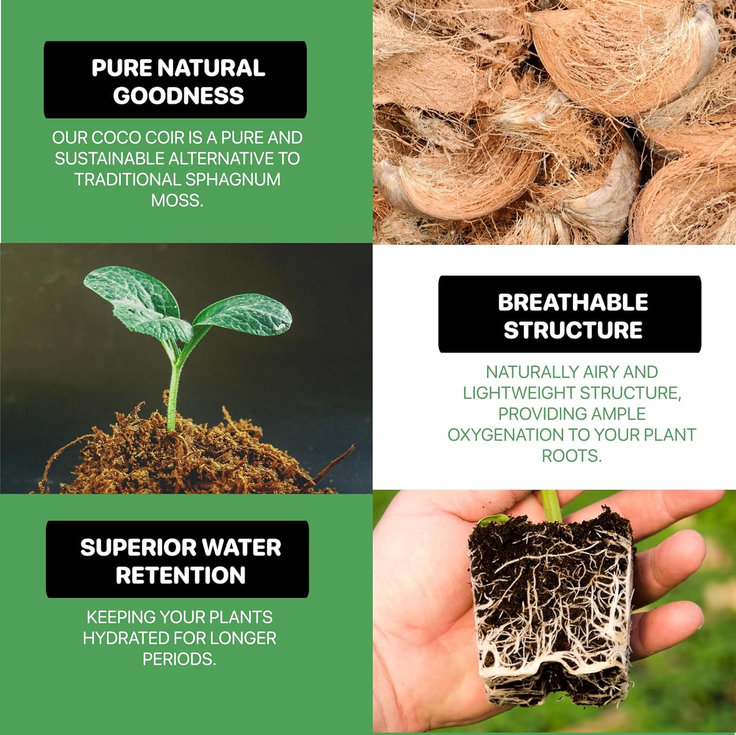 11lbs Premium Coco Coir Brick -100% Organic Coconut Coir for for Plants, Low EC & pH Balance, Natural Compressed Growing Medium, Coconut Core for Gardening Planting & Potting Soil Substrate