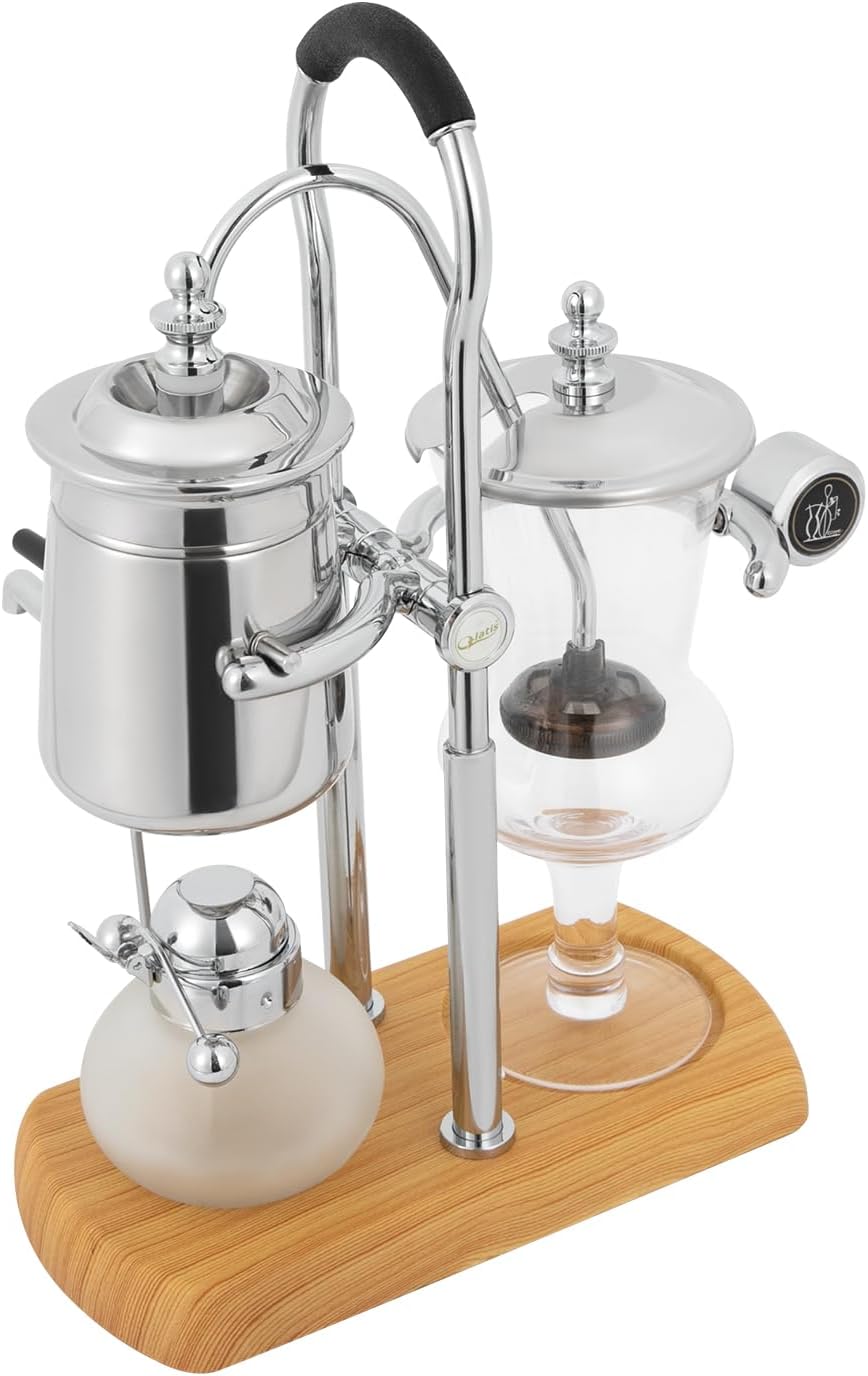 TFCFL Belgian/Belgium Luxury Royal Family Balance Syphon Coffee Maker, Vintage Siphon Brewer Siphon Coffee Maker, Elegant Design Retro-Style, Silver
