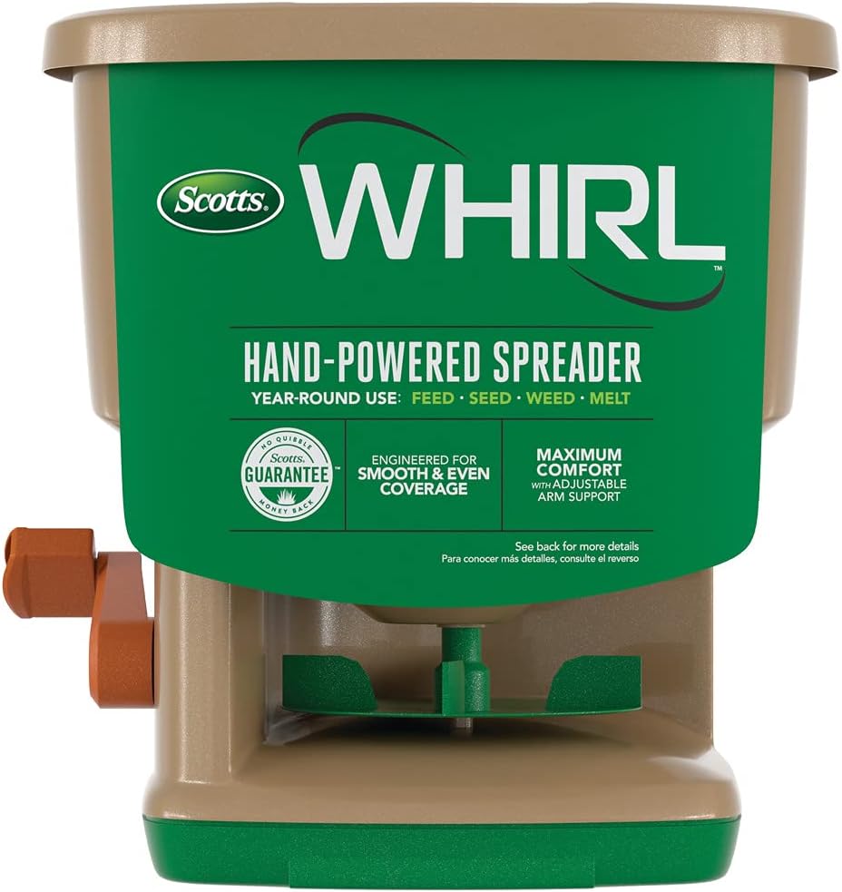 Scotts Whirl Hand-Powered Spreader for Seed, Fertilizer, Salt, Ice Melt, Handheld Spreader Holds up to 1,500 sq. ft. Product