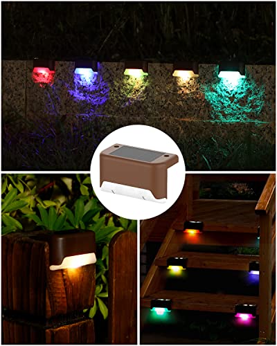 Solar Deck Lights Outdoor 8 Pack,Solar Lights Outdoor for Patio Brown Solar Step Lights LED Waterproof Lighting for Fence, Stair, Deck,Patio,Yard (Warm White)