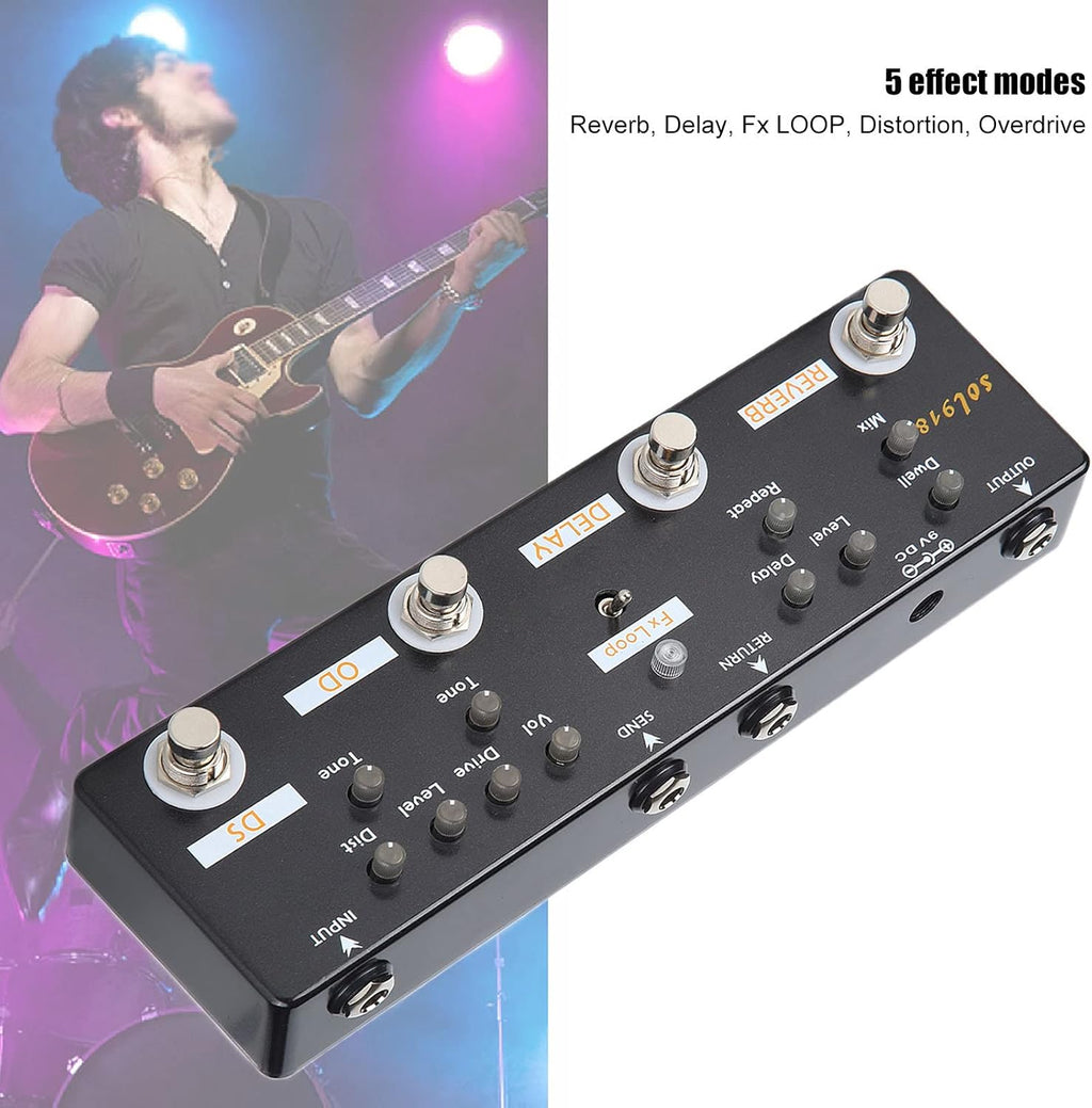 Multi Effects Guitar Pedal, 5 Mode Reverb Delay Fx LOOP Distortion Overdrive Guitar Tuning Accessories