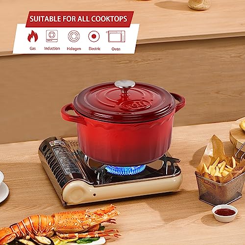 Enamel Cast Iron Dutch Oven - 2 Quarts Dutch Oven Pan With Lid, Durable Enamel Dutch Oven For Bread Baking, Nonstick Bread Dutch Oven, Enamel Cast Iron Cookware - Red Dutch Oven 2 Quarts