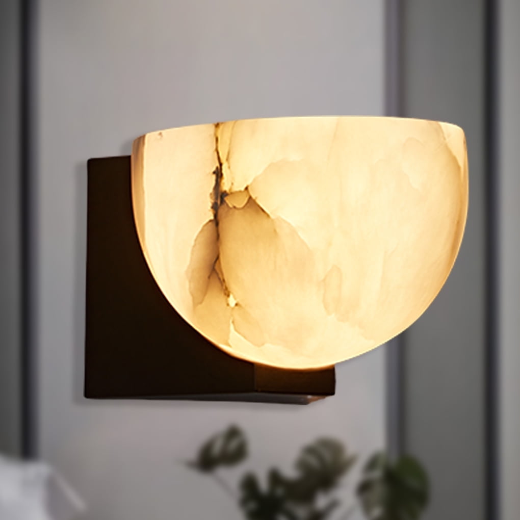 Elegant Handcrafted Alabaster Wall-Mounted Sconce - Natural Black Wall Light for Living Room & Bedroom