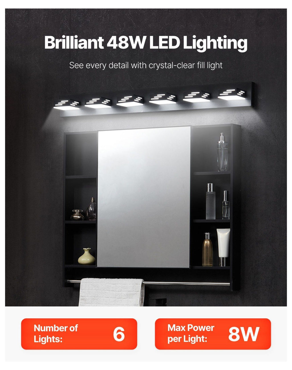 LED Bathroom Vanity Light Fixtures 6-Light, 40.35 Inch Modern Wall Sconce Lighting for Bathroom, Bedroom, Kitchen - 6000K Bright White, Adjustable