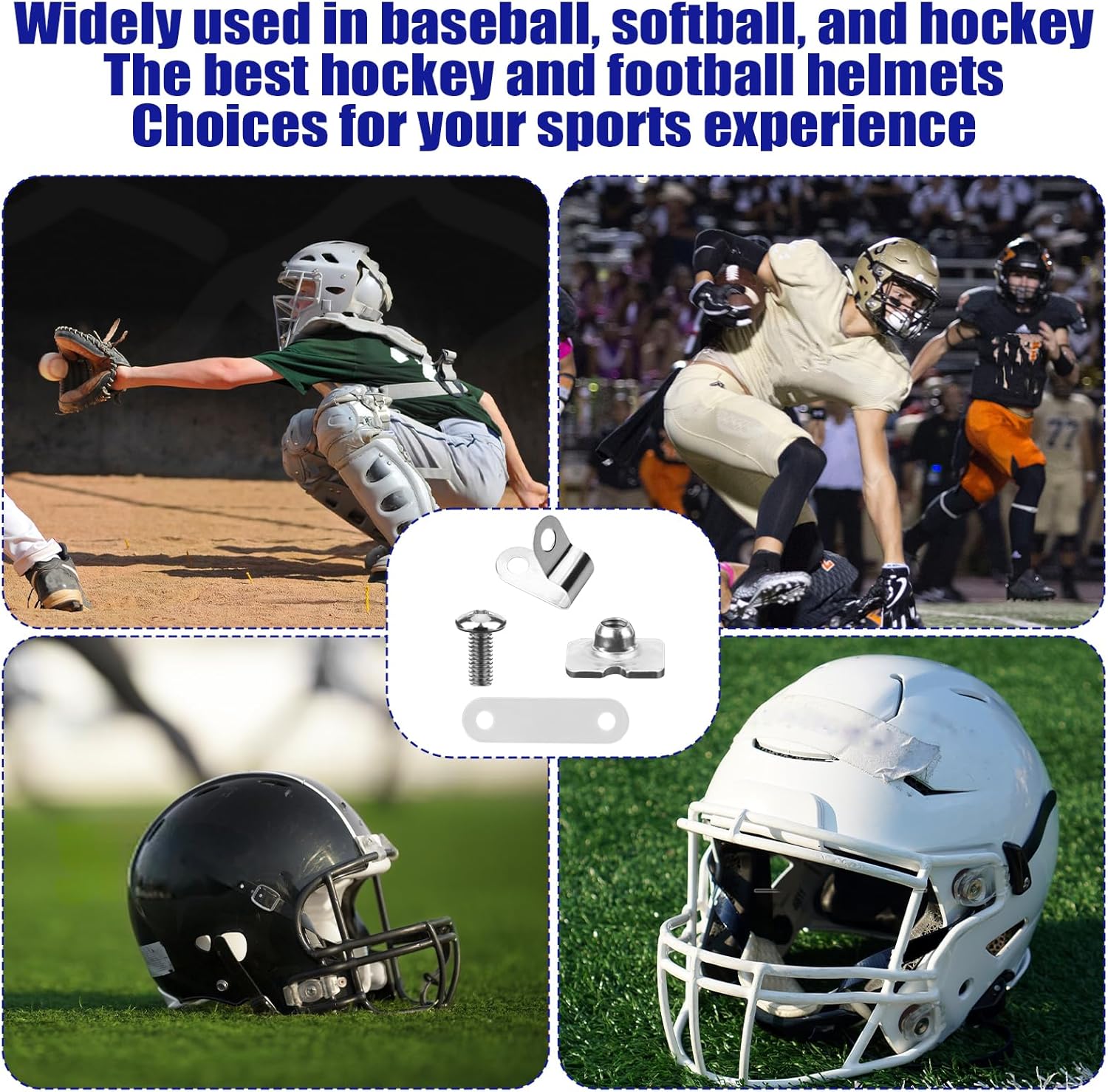 Football Helmet Repair Kit, Including Stainless Steel R-Shape Soccer Visor Clips, Nuts, Screws, Rubber Gasket, Baseball, Softball, Hockey, Football Helmet Hardware Kit