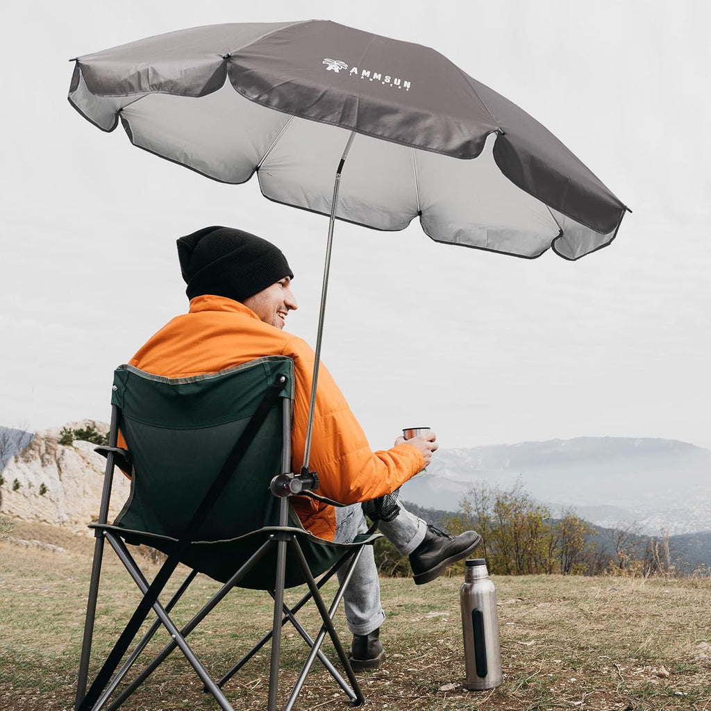 AMMSUN XL Chair Umbrella with Universal Clamp 52 inches and 360-degree Swivel UPF 50+, Portable Clamp on Camping or Beach Chair, Stroller, Wheelchair, Gray