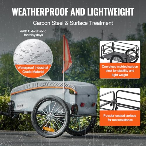 VEVOR Bike Cargo Trailer, 88/100/160 lbs Load Capacity, Heavy-Duty Bicycle Wagon Cart, Foldable Compact Storage with Universal Hitch