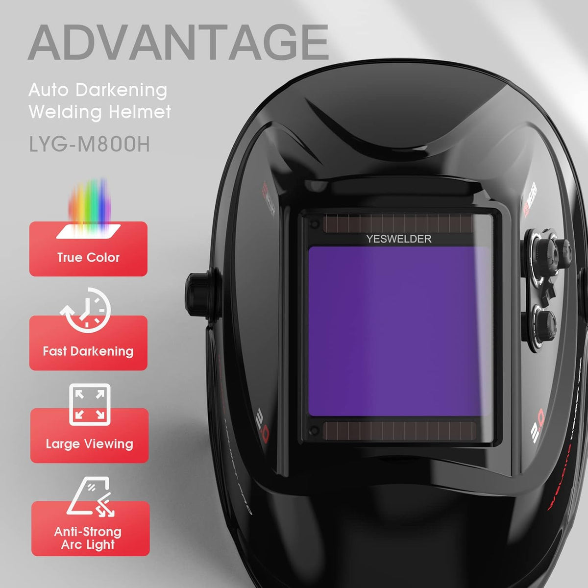 YESWELDER 205Amp Stick Welder with Lift TIG Torch, [Large LED Display] 110V/220V Dual Voltage Portable Welding Machine & Large Viewing Screen 3.93"X3.66" True Color Auto Darkening Welding Helmet