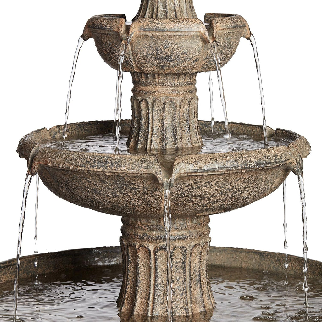 Farron Rustic Outdoor Floor Water Fountain 46" High with Light LED 3-Tiered for Garden Patio Yard Deck Home Lawn Porch House Relaxation Exterior Balcony Roof - John Timberland