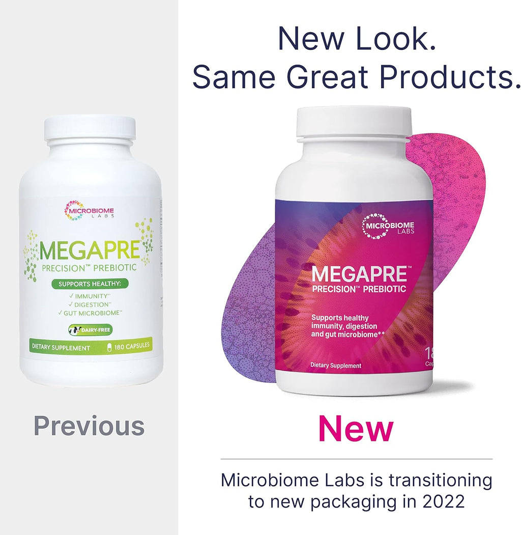 Microbiome Labs MegaSporeBiotic (60 Capsules) + MegaPre (180 Capsules) Probiotic Prebiotic Bundle - Spore-Based Probiotic with Prebiotic Fiber Supplement