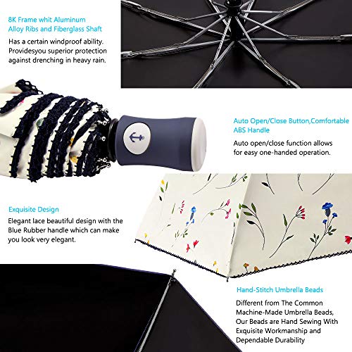 DBA FDJASGY UV Sun Umbrella Compact Folding Travel Umbrella Auto Open and Close for Windproof, Rainproof & 99.9% UV Protection Parasol with Black Anti-UV Coating