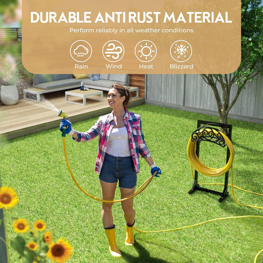 Garden Hose Holder, Detachable Metal Water Hose Holder, Freestanding Heavy Duty Hanger Storage Stand for Outside Yard
