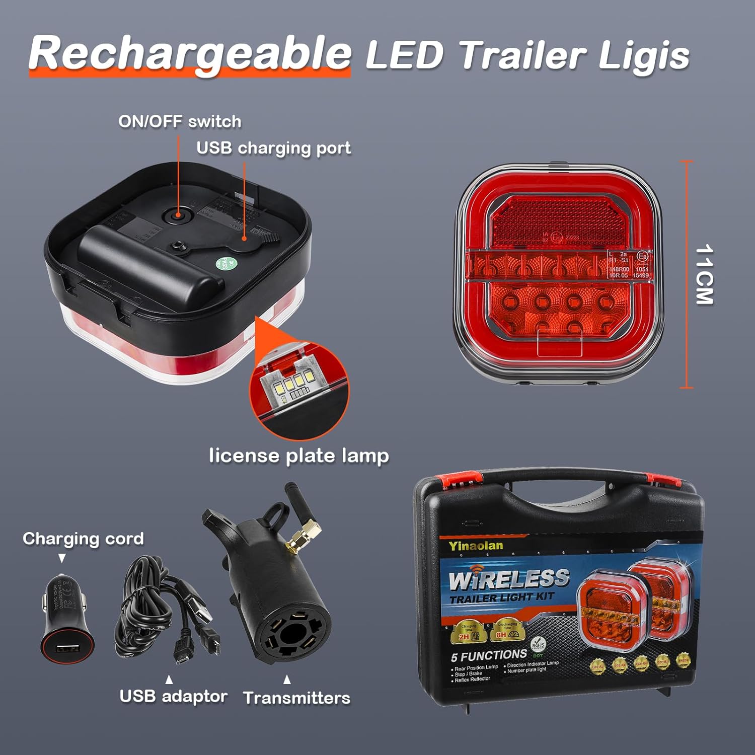 Yinaolan Magnetic Wireless LED Trailer Rear Lights Kit,Wireless Trailer Lights for Towing,2PCS Rechargeable Universal LED Tail Light Kit for Tow Truck Trailers, Caravans, Campers, RVs, Vans, Boats