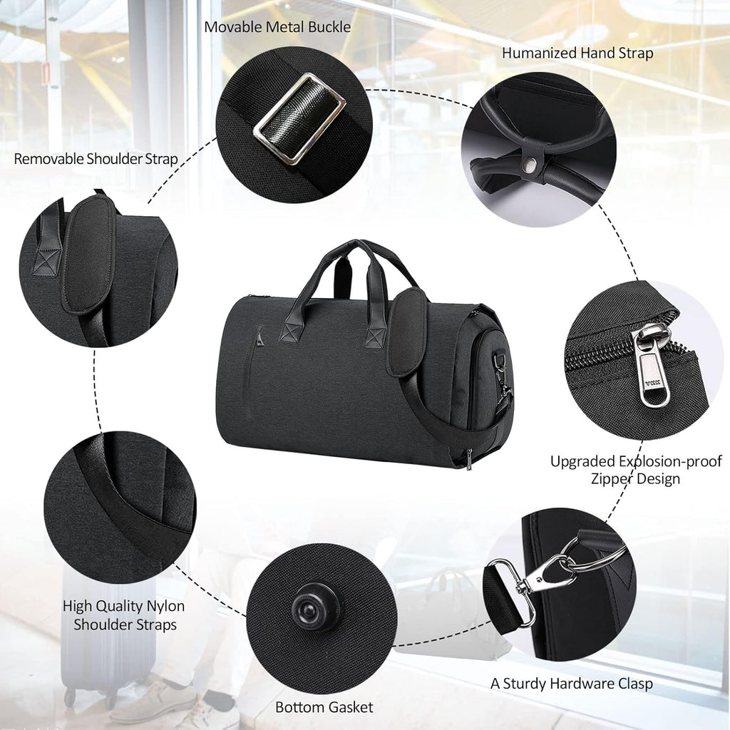 Carry On Garment Bag for Travel Suit Bag Men Women Dress, Convertible Garment Duffel Bag Hanging Clothes,Weekend Duffle Bags,Foldable Carry On Bag with Shoe Compartment Pockets Shoulder Strap