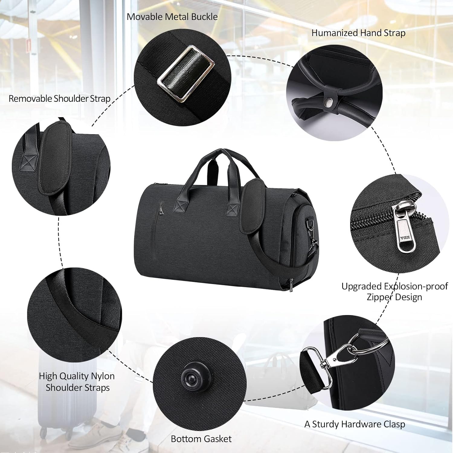 Carry On Garment Bag for Travel Suit Bag Men Women Dress, Convertible Garment Duffel Bag Hanging Clothes,Weekend Duffle Bags,Foldable Carry On Bag with Shoe Compartment Pockets Shoulder Strap