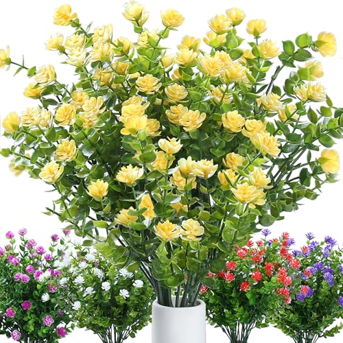 Yellow Artificial Flowers Outdoor,Yellow Fake Flowers Outdoor,UV Resistant Yellow Faux Flowers Outdoors,Front,Porch Decor,Yellow Artificial Flowers for Outdoors Clearance